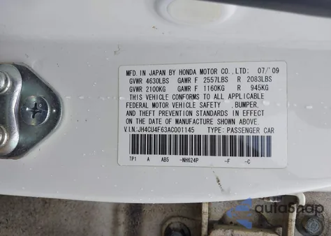 2010 Acura Tsx из США, поврежденный, VIN JH4CU4F63AC001145